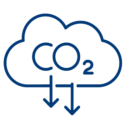 Icon of cloud with CO2 written inside it and arrows pointing down