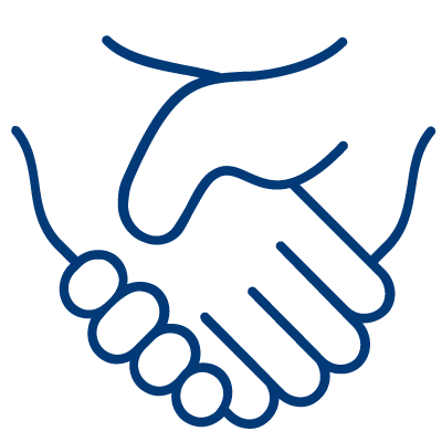 Icon with handshake indicating ABENA's collaboration with partners and customers